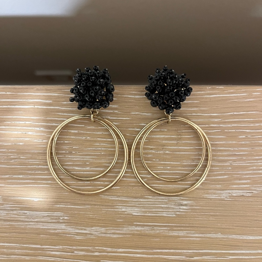 LOFT Gold and Black Beaded Hoop Earrings - Picture 2 of 2